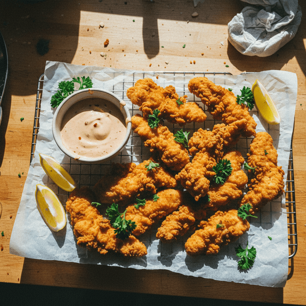 Fried Chicken Tenders with Raising Cane's Style Dipping Sauce
