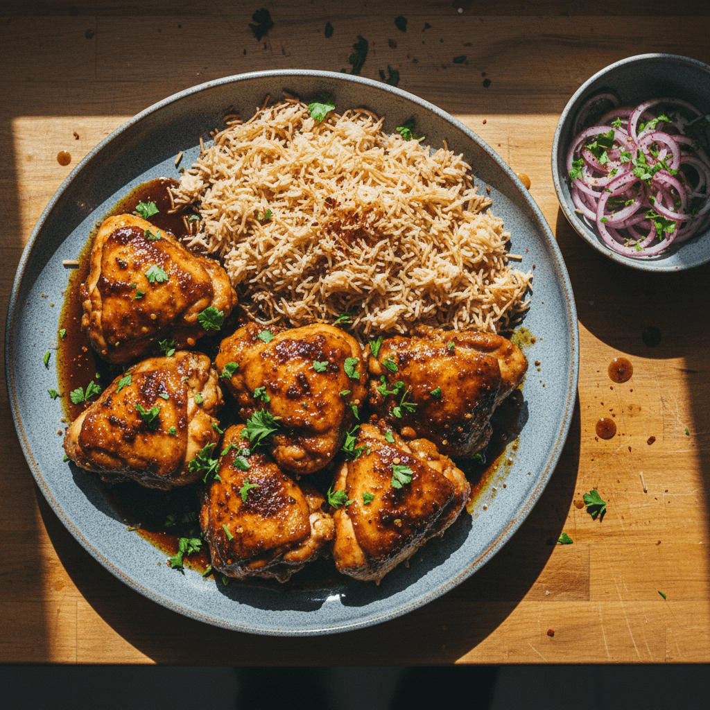 Lebanese Spiced Garlic Sticky Thighs