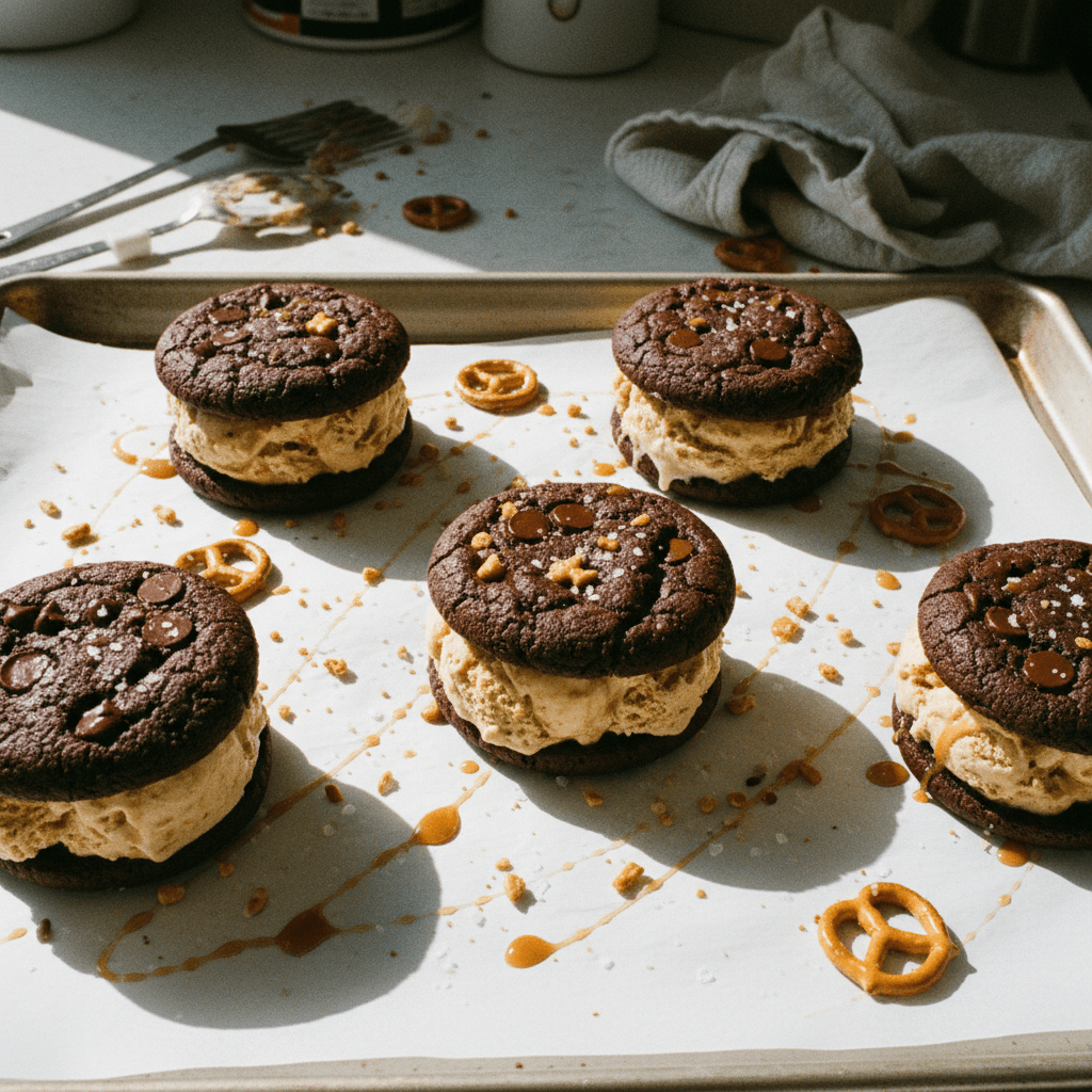 Salted Caramel Pretzel Ice Cream Sandwiches