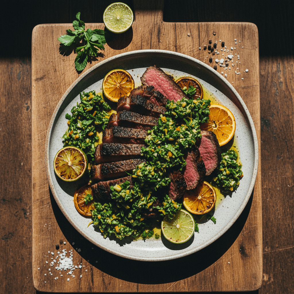 Steak With Smoked Citrus Chimichurri Sauce