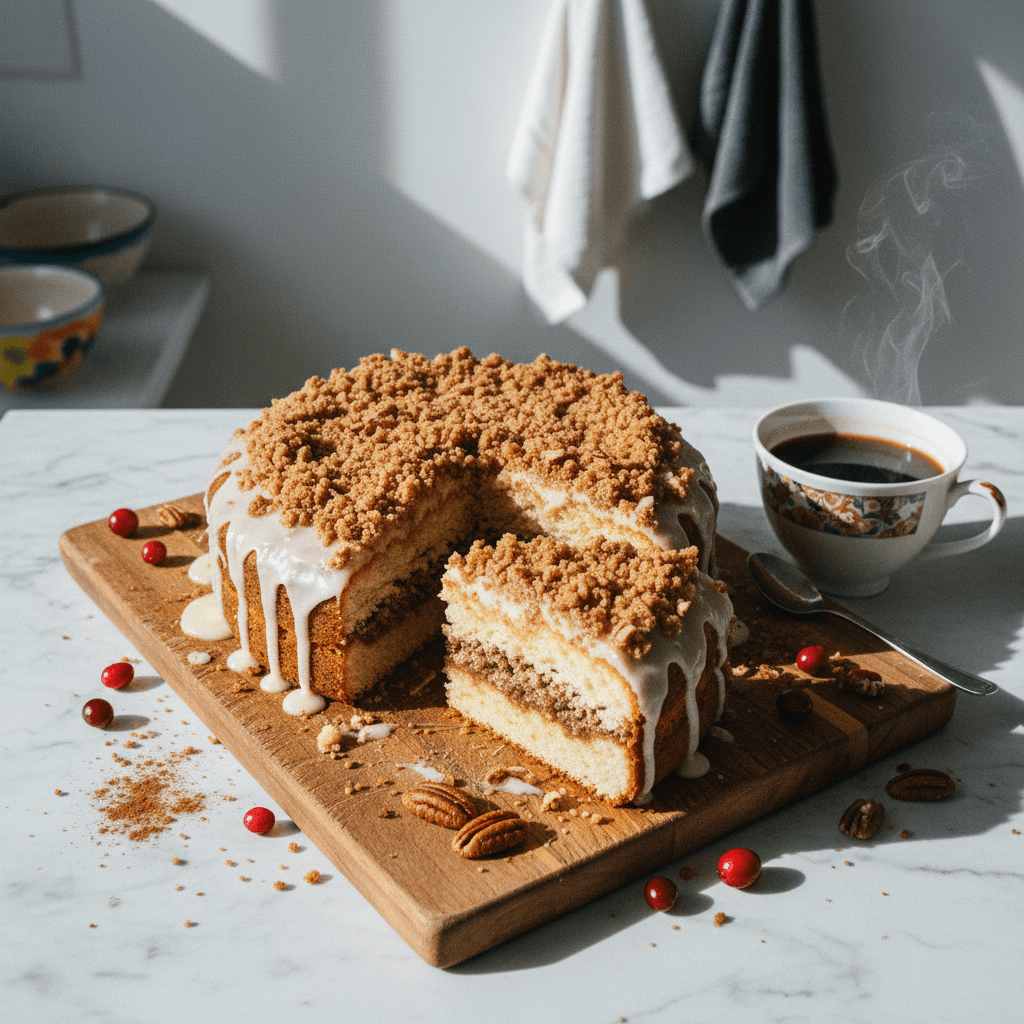 Vegan Layered Coffee Cake with Streusel and Vanilla Glaze