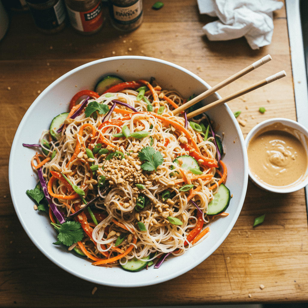 Rainbow Peanut Noodle Salad