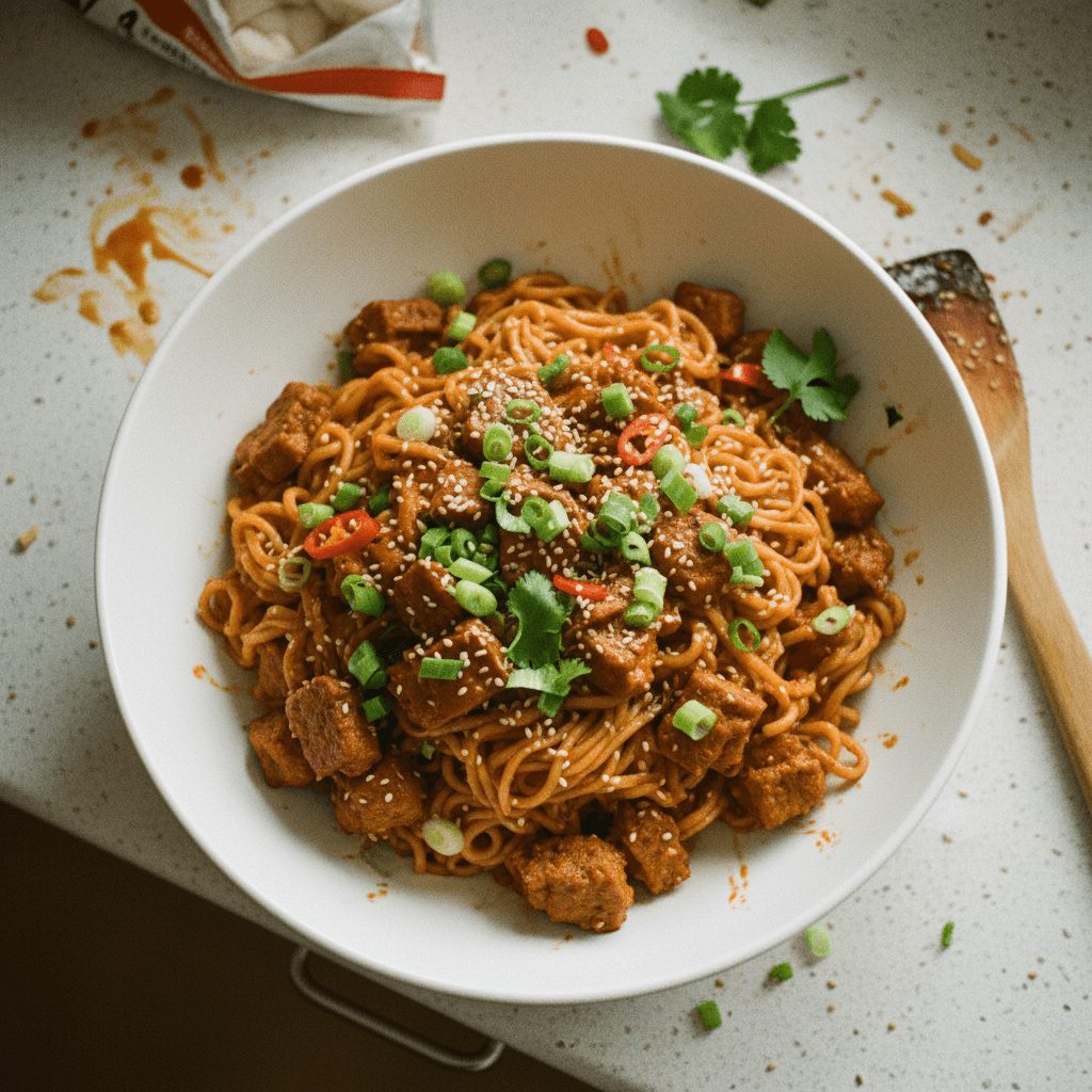 Spicy Gochujang Seitan Noodle Stir-Fry