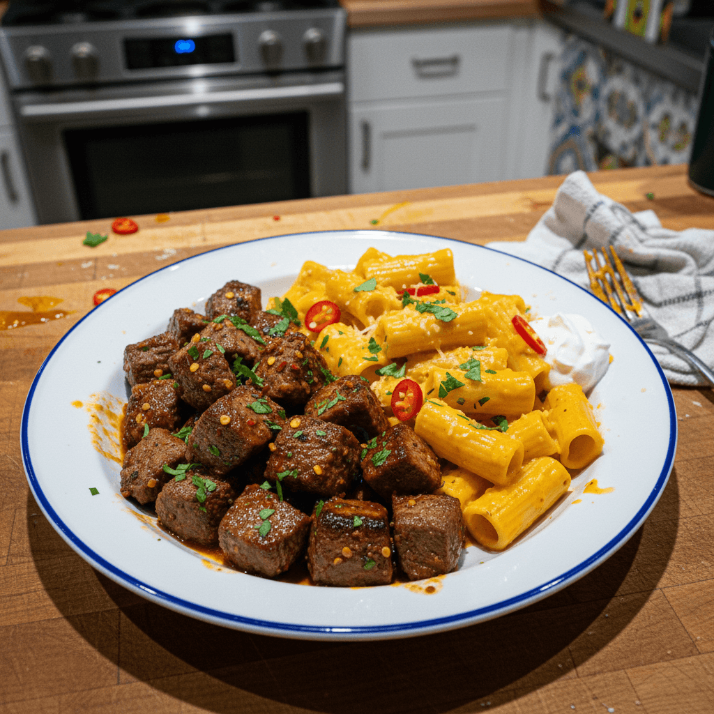 Spicy Steak Bites with Creamy Chili Pasta