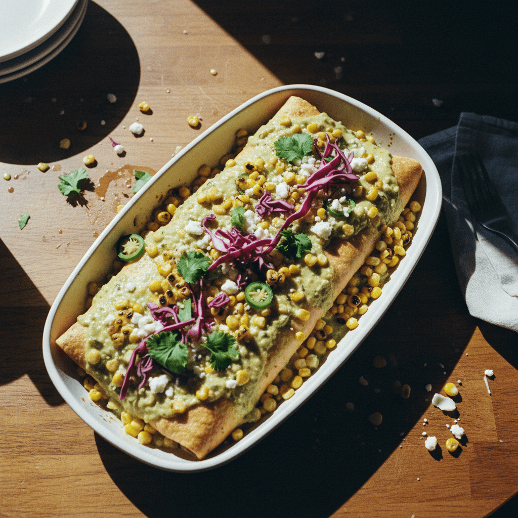Chicken Enchiladas with Jalapeño Sweet Corn Crema