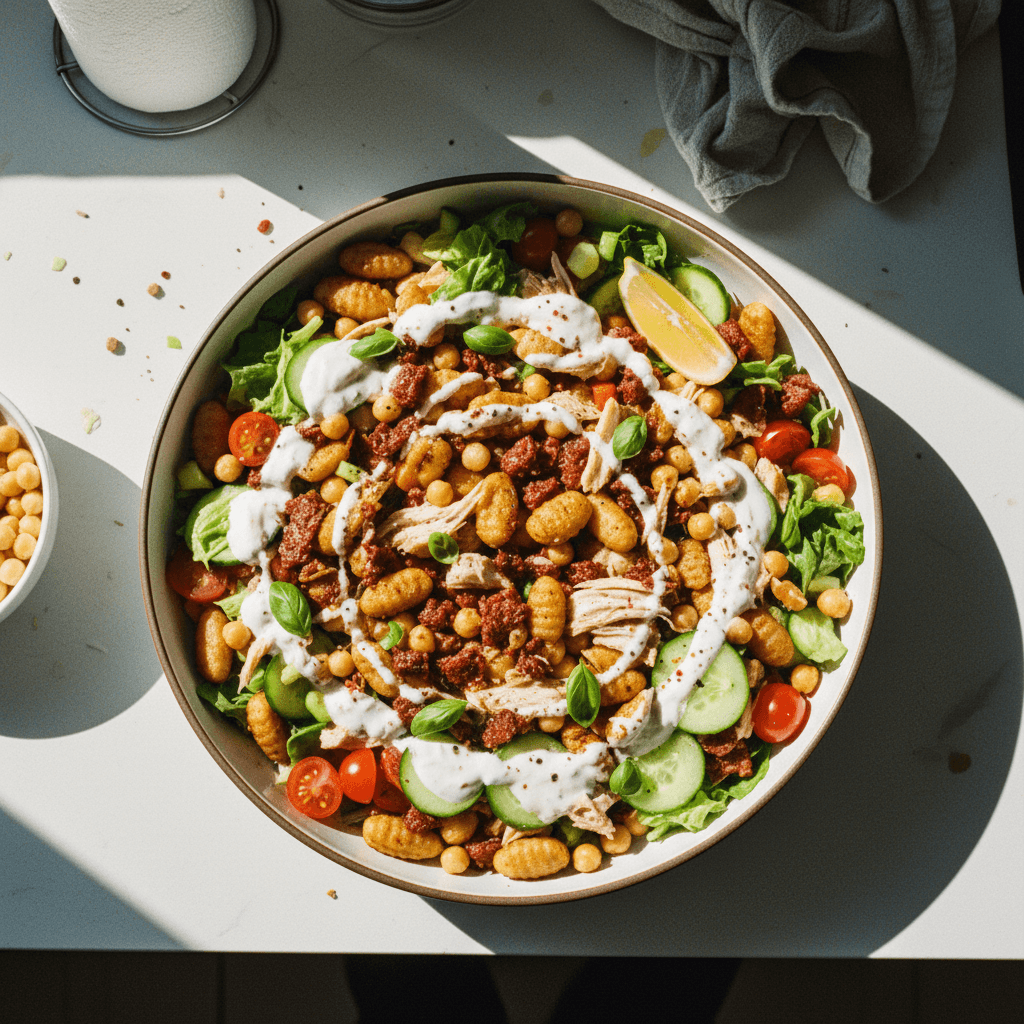 High Protein Gnocchi Salad Traybake Bowl