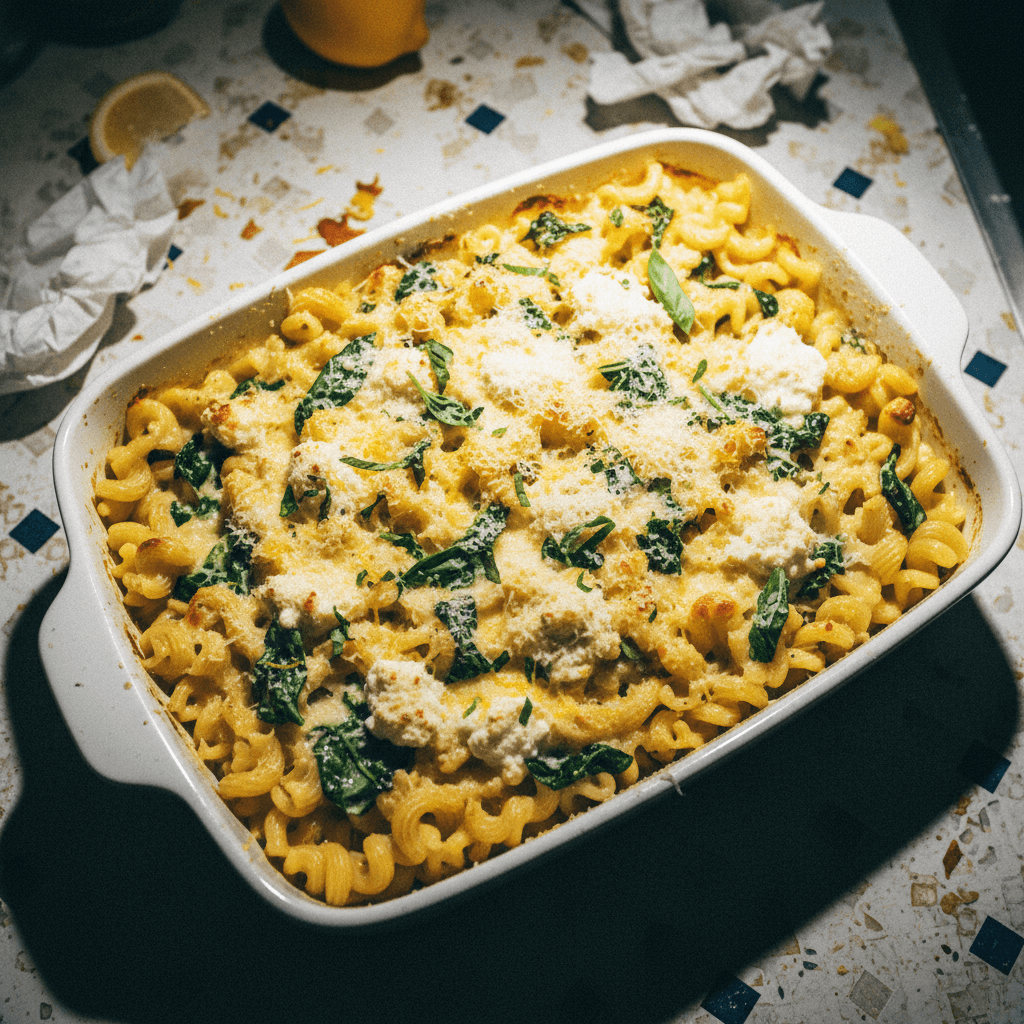 Lemon Ricotta Spinach Baked Gigli Pasta