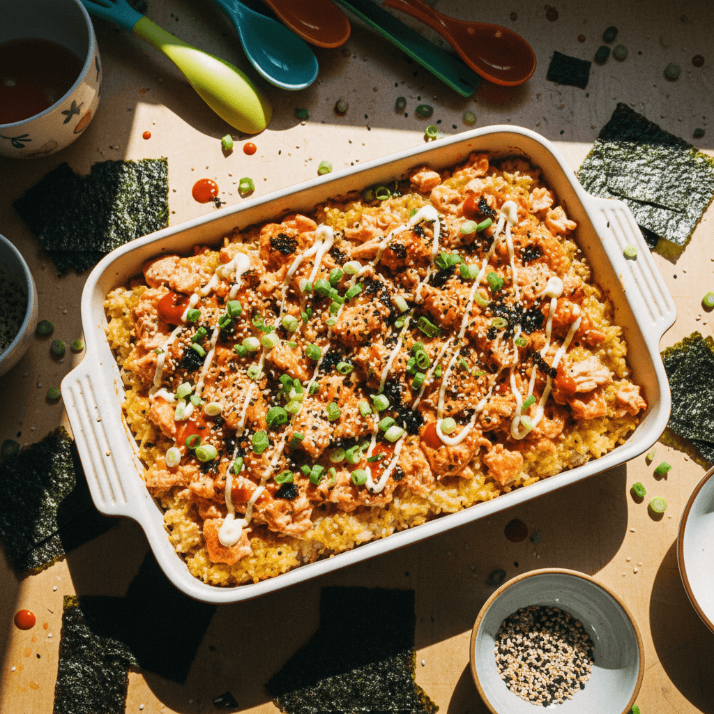 Spicy Salmon Sushi Bake