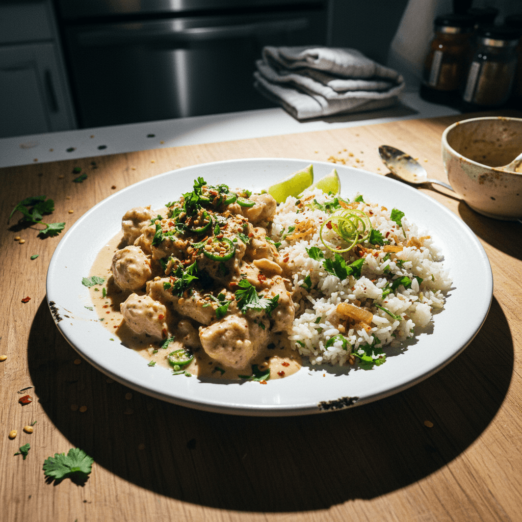 Creamy Garlicky Chicken with Coriander Lime Rice