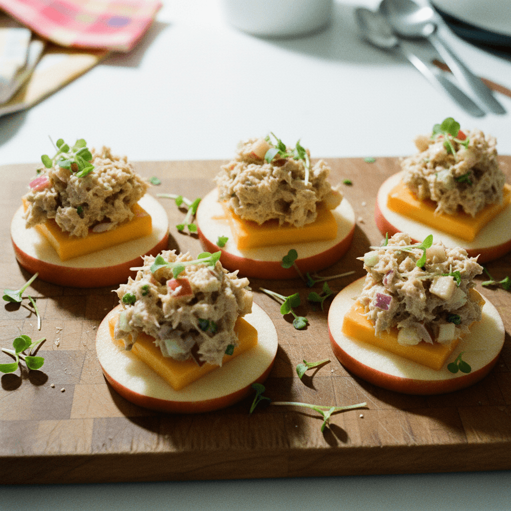 Apple Tuna Cheddar Bites