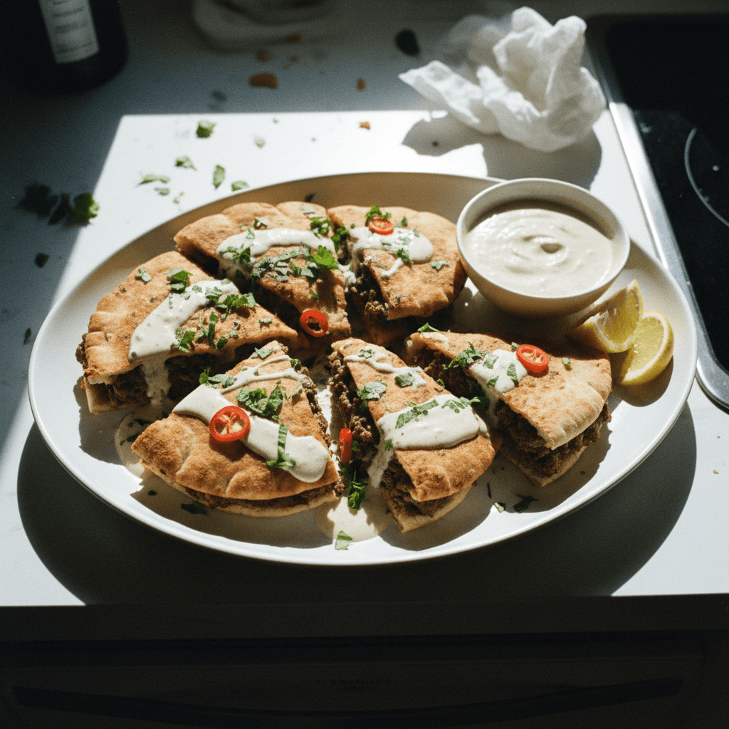 Arayes with Garlic Tahini Yogurt Sauce