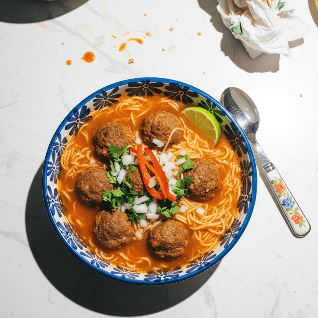Sopita de Fideo con Albondigas