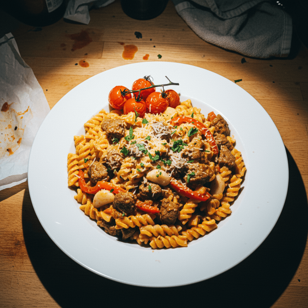 High Protein Creamy Garlic Beef Pasta