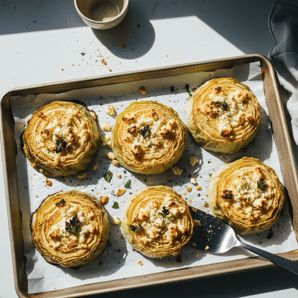 Baked Cabbage Rounds with Feta and Garlic