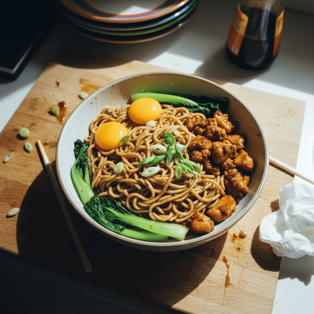 5030 NOODLES | Scallion Oil Noodles with Honey Soy Chicken