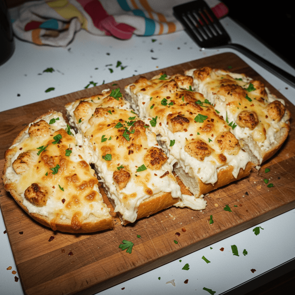 Chicken Alfredo Garlic Bread