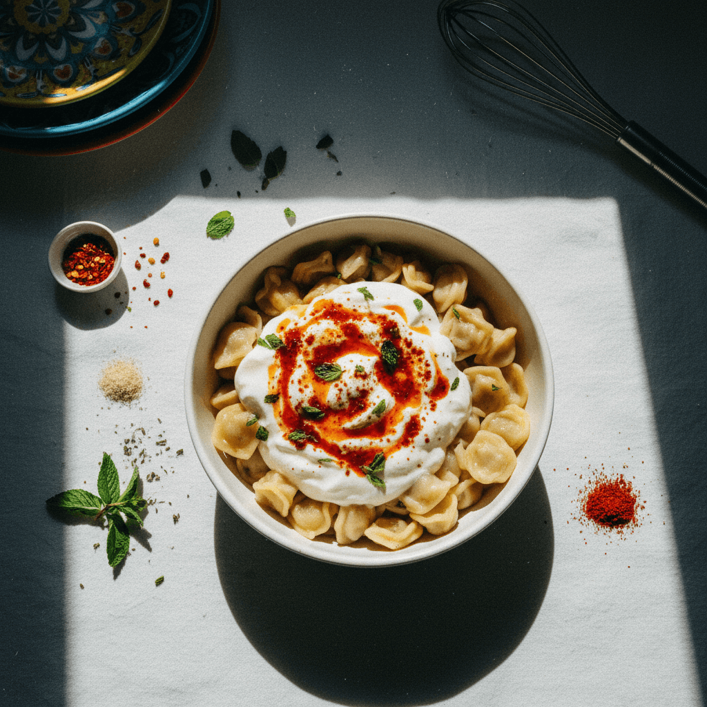 Turkish Mantı (Dumplings with Yogurt and Butter Pepper Sauce)