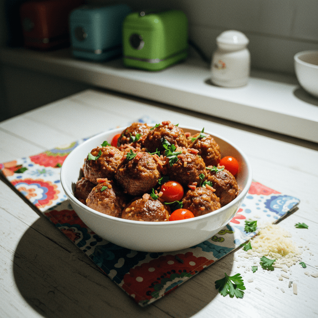 Hot Sausage Bacon Meatballs