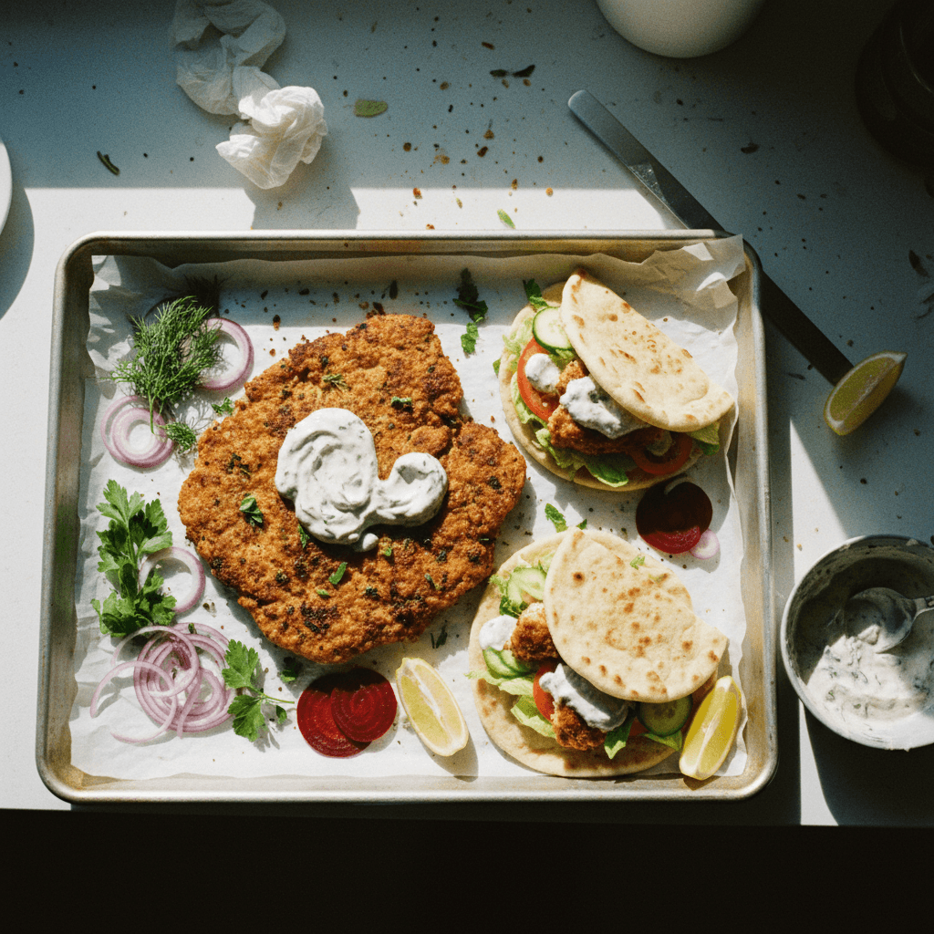 Crispy Sheet Pan Chicken Kebab with Roasted Garlic Sauce