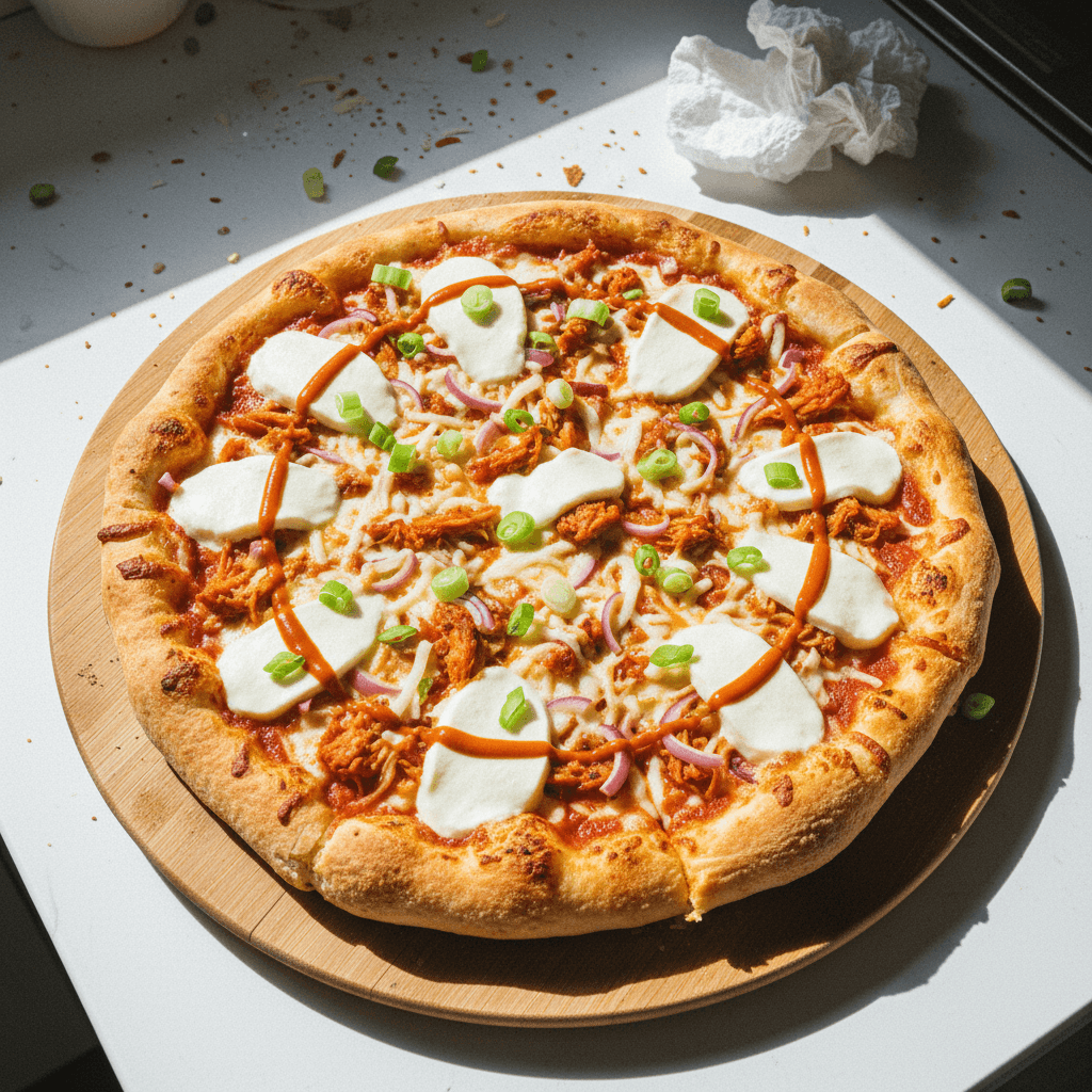 High Protein Buffalo Chicken Stuffed Crust Pizza