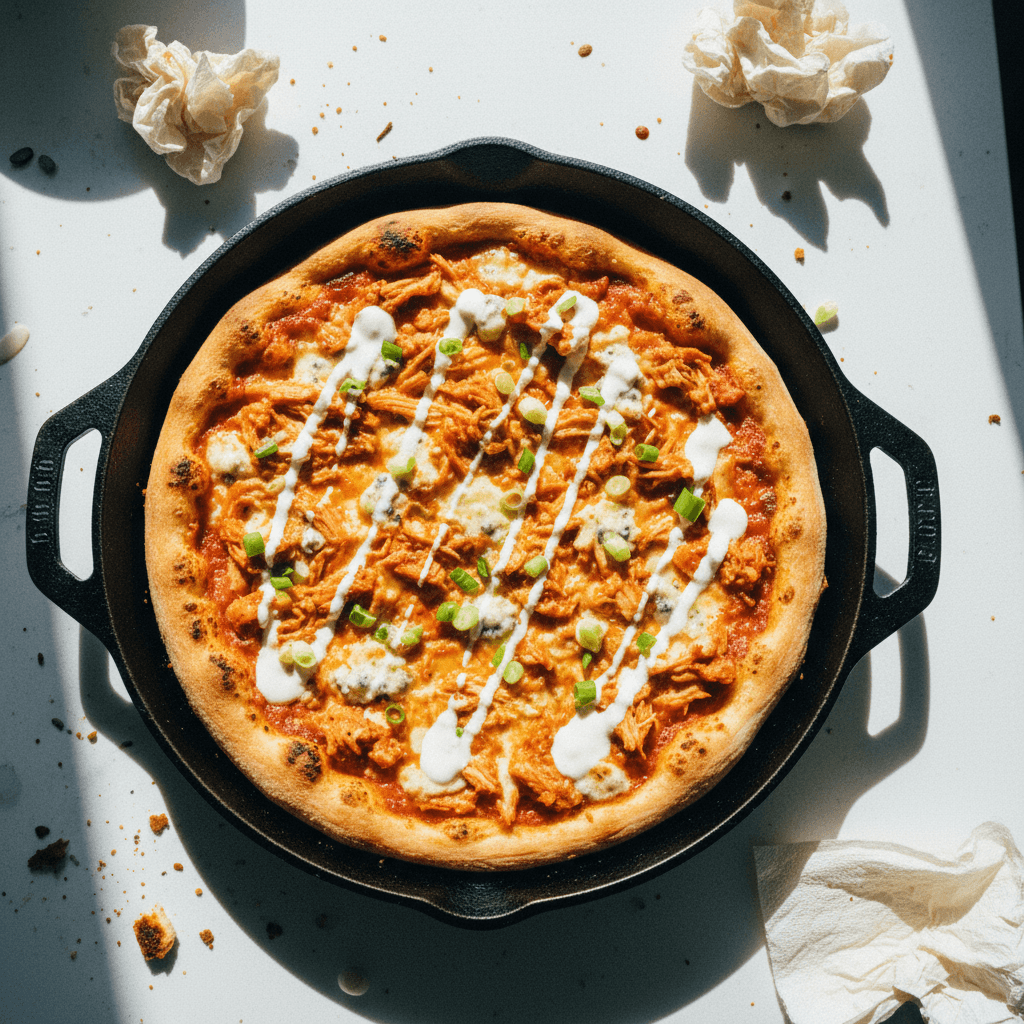 Buffalo Chicken Cast Iron Pan Pizza