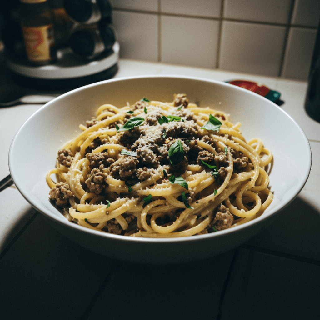 Garlic Butter Beef Linguine in Creamy Parmesan Sauce
