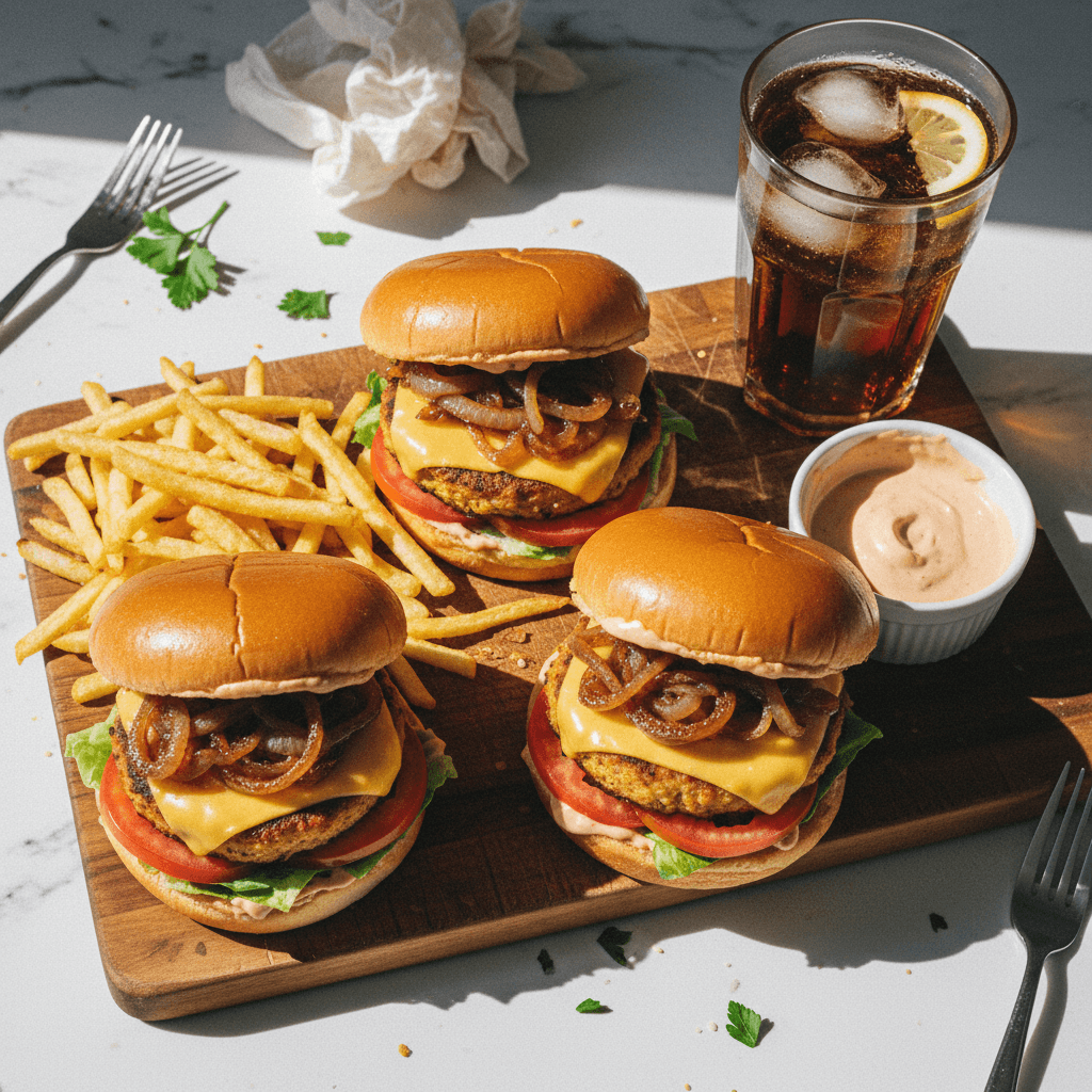 Tofu Smashburgers with Shoestring Fries