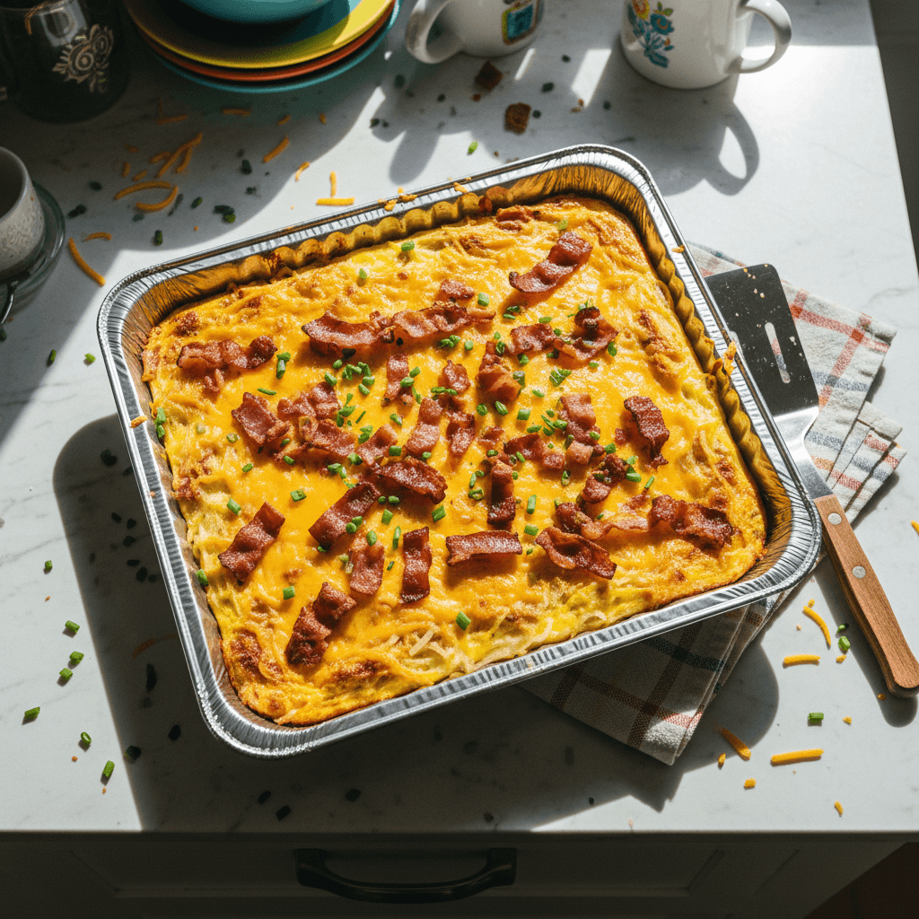 Cheesy Bacon Egg and Hash Brown Bake