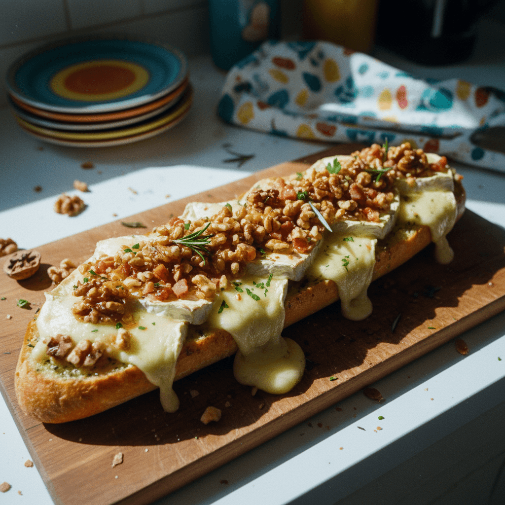 Camembert Garlic Bread with Honey Glazed Walnuts and Bacon