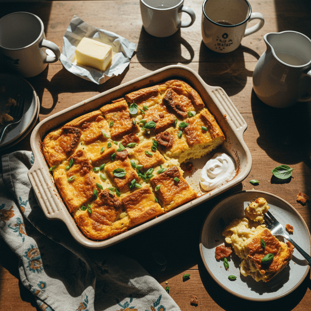 Challah Breakfast Strata with Unexpected Cheddar
