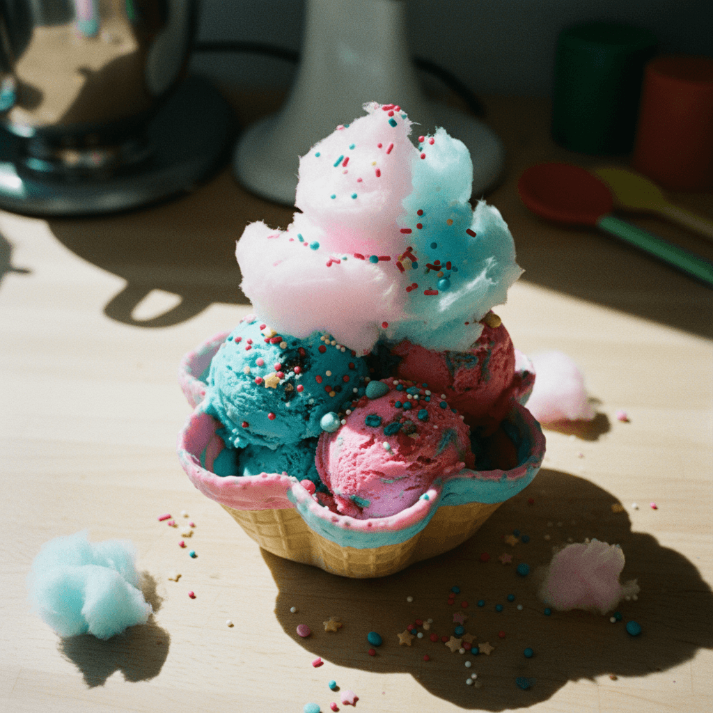 Cotton Candy Ice Cream with Homemade Waffle Cones