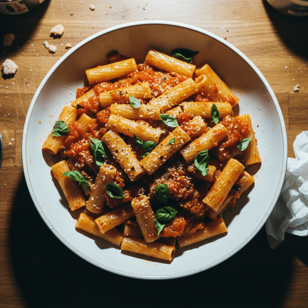 Pan-Blistered Tomato Basil Rigatoni