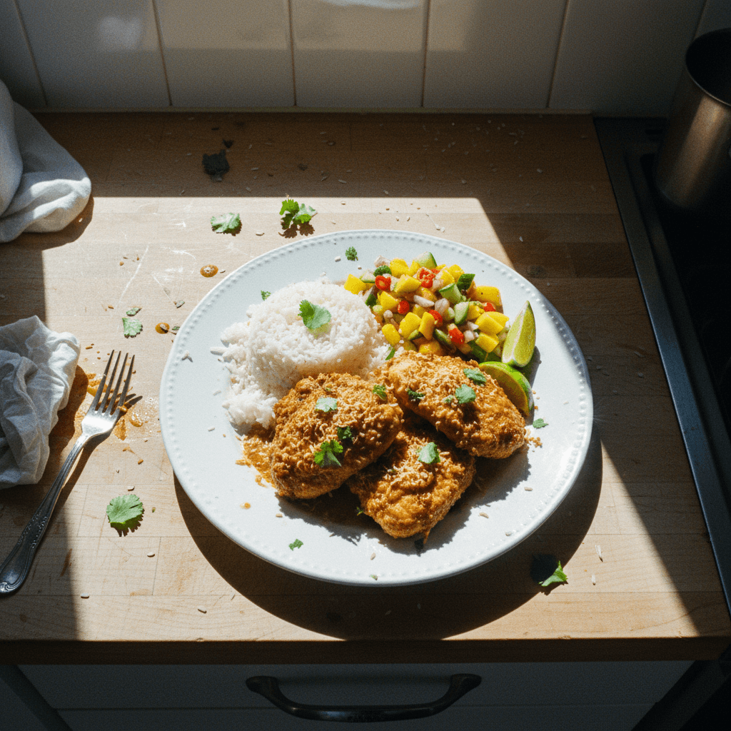 Air Fryer Coconut Curry Chicken & Mango Salsa
