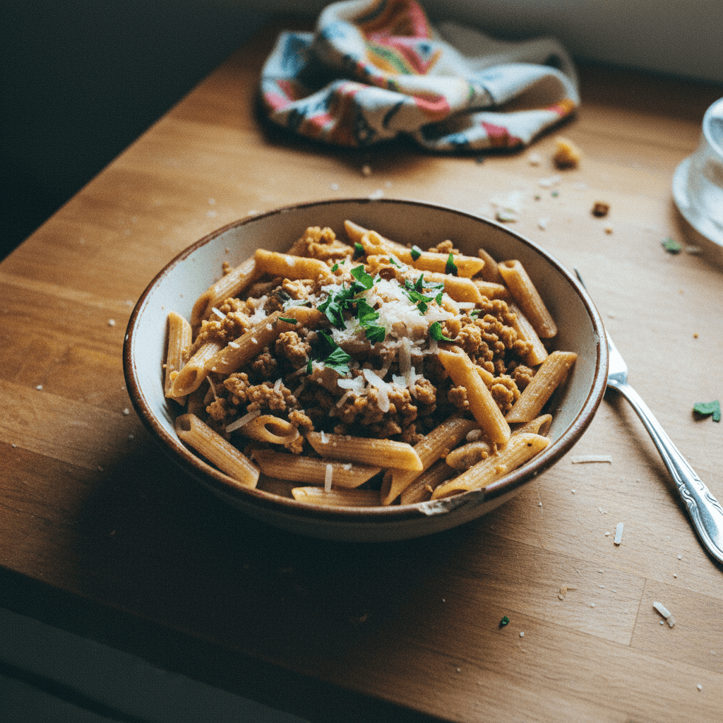 Whole Wheat Pasta with Lean Ground Turkey