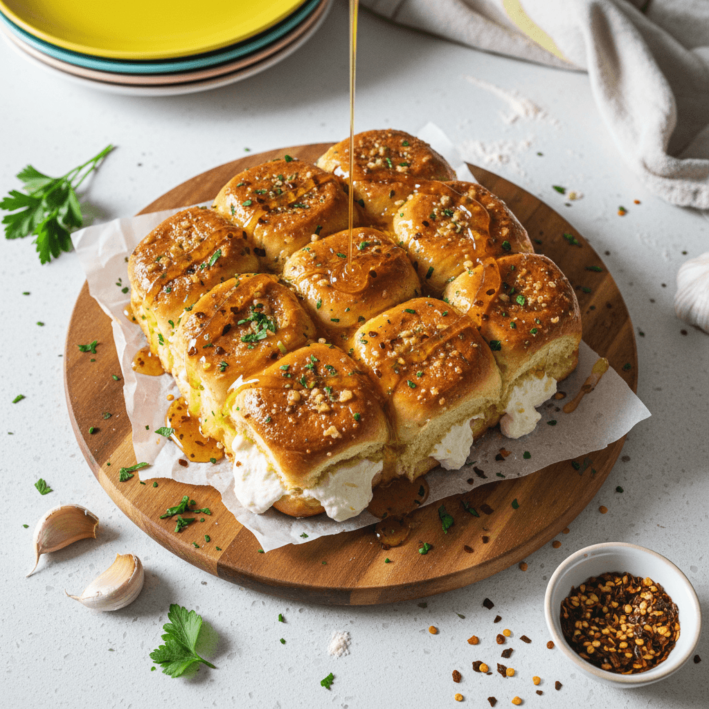 Garlic Cream Cheese Rolls with Spicy Honey