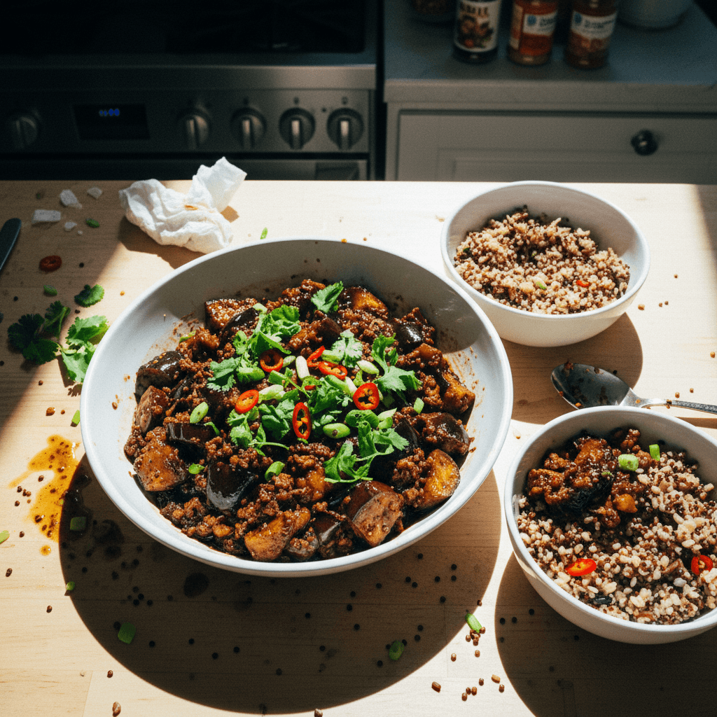 Eggplant Stir Fry with Minced Meat