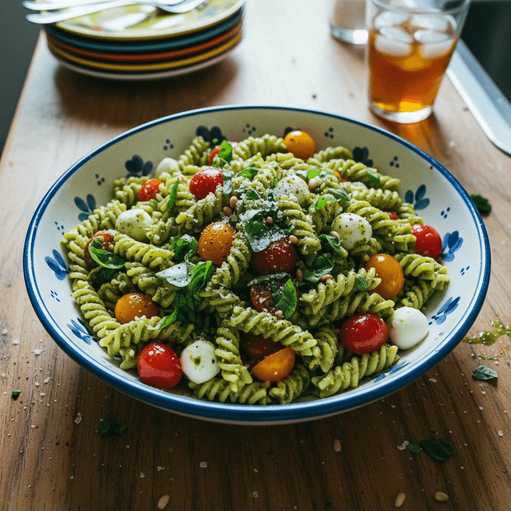 Chilled Pesto Pasta with Tomatoes