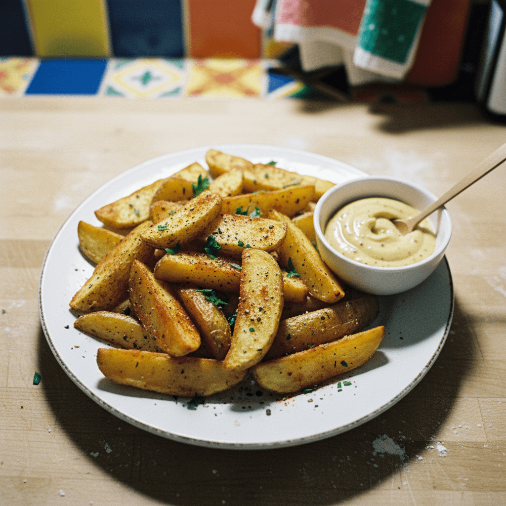 Crispy Potato Wedges with Honey Mustard Dipping Sauce