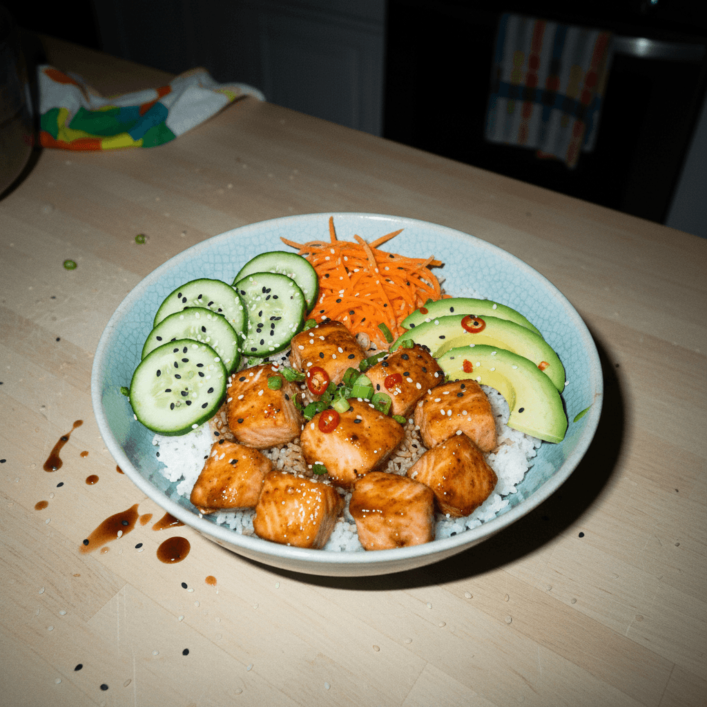 Asian-Inspired Honey Garlic Salmon Rice Bowl