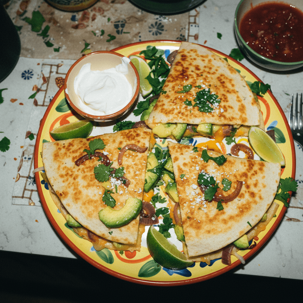 Avocado and Onion Cheesy Quesadillas