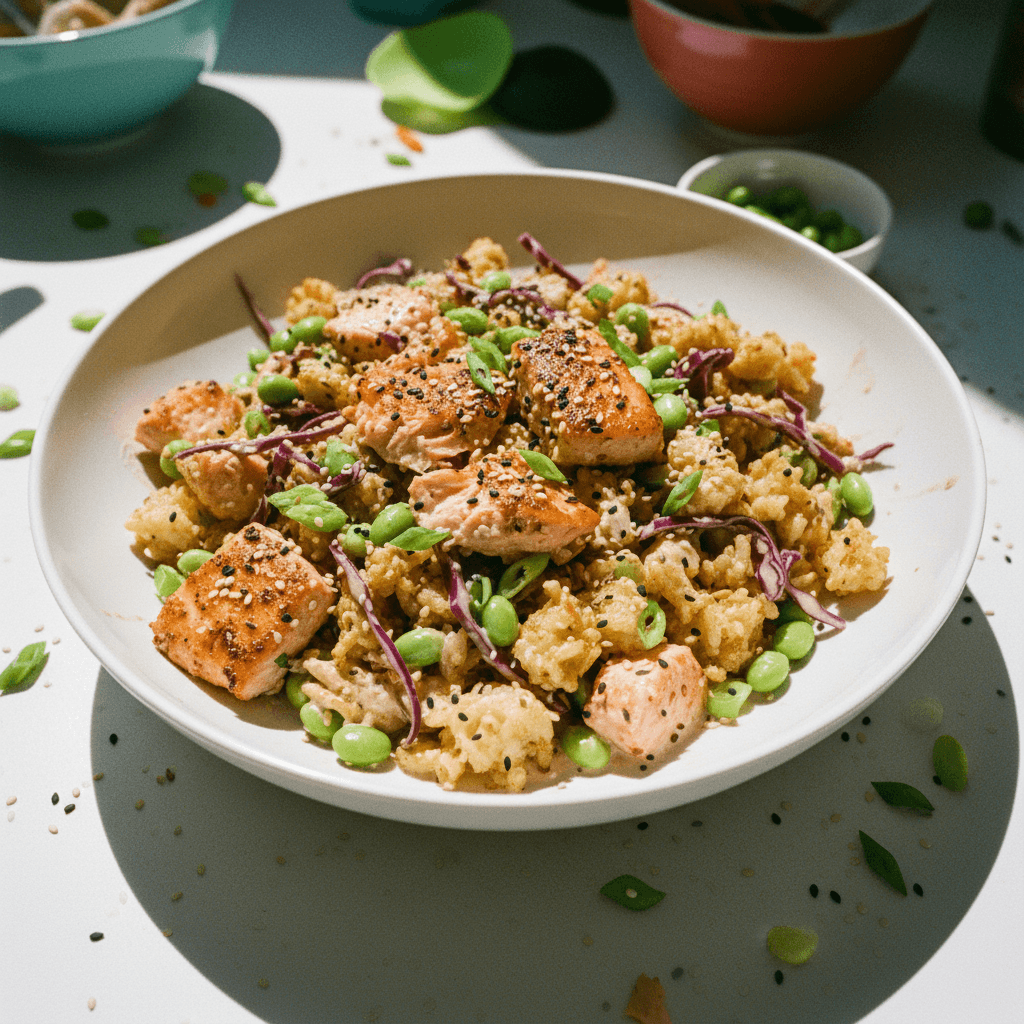 Crispy Rice Creamy Sesame Salmon Salad