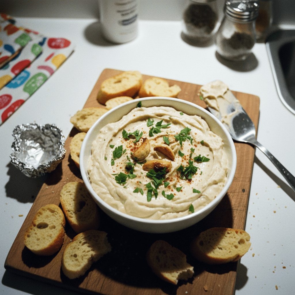 Roasted Garlic Dip with Baguette