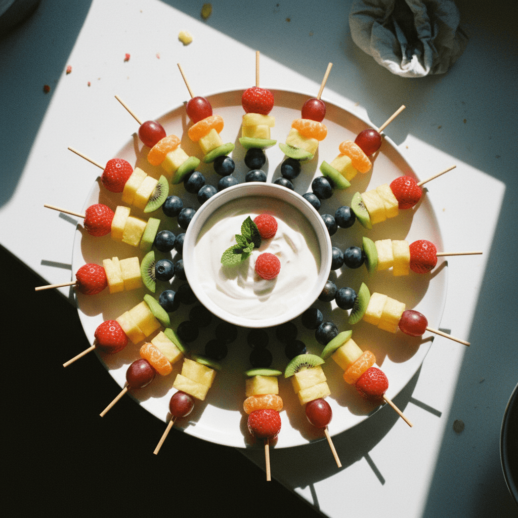 Rainbow Fruit Skewers with Yogurt Dip