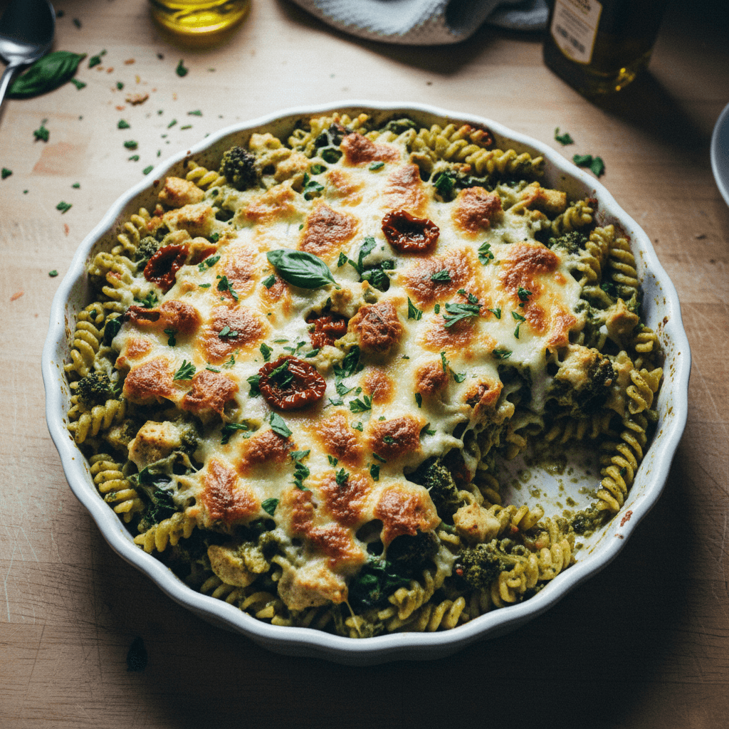 Creamy Pesto Chicken Pasta Bake