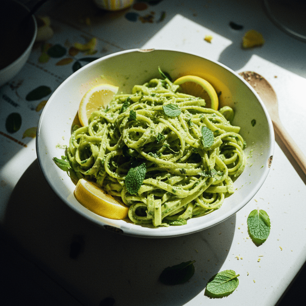 Pasta with Zucchini, Lemon, and Mint Cream