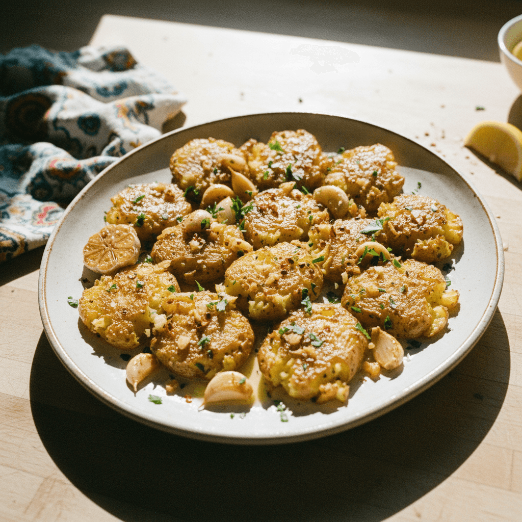 Crispy Garlic Smashed Potatoes