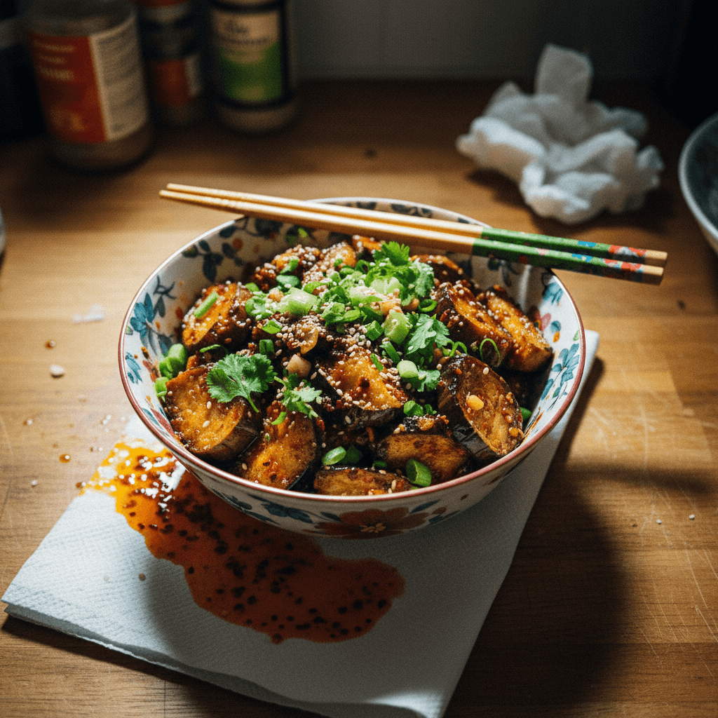 Wok-Fried Crispy Eggplant with Chili Oil