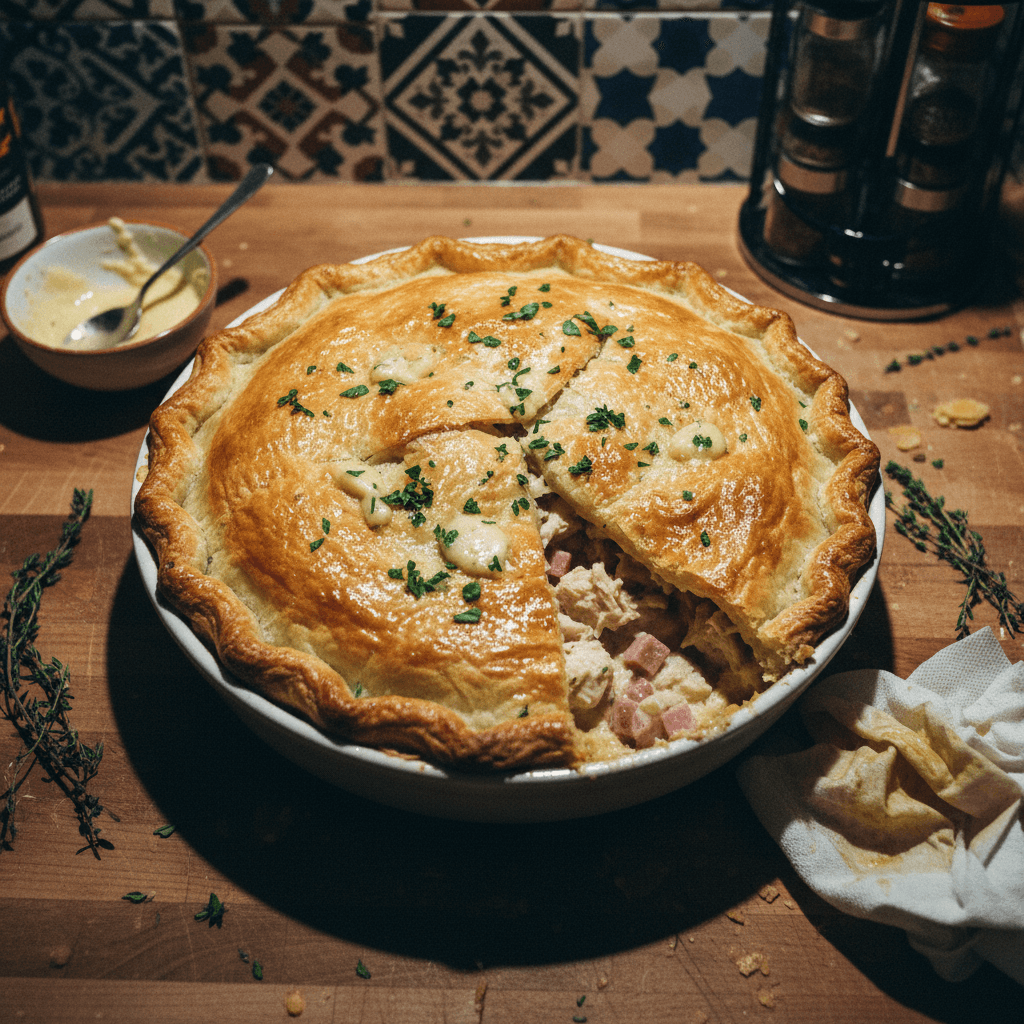 Garlic Butter Turkey & Ham Pie