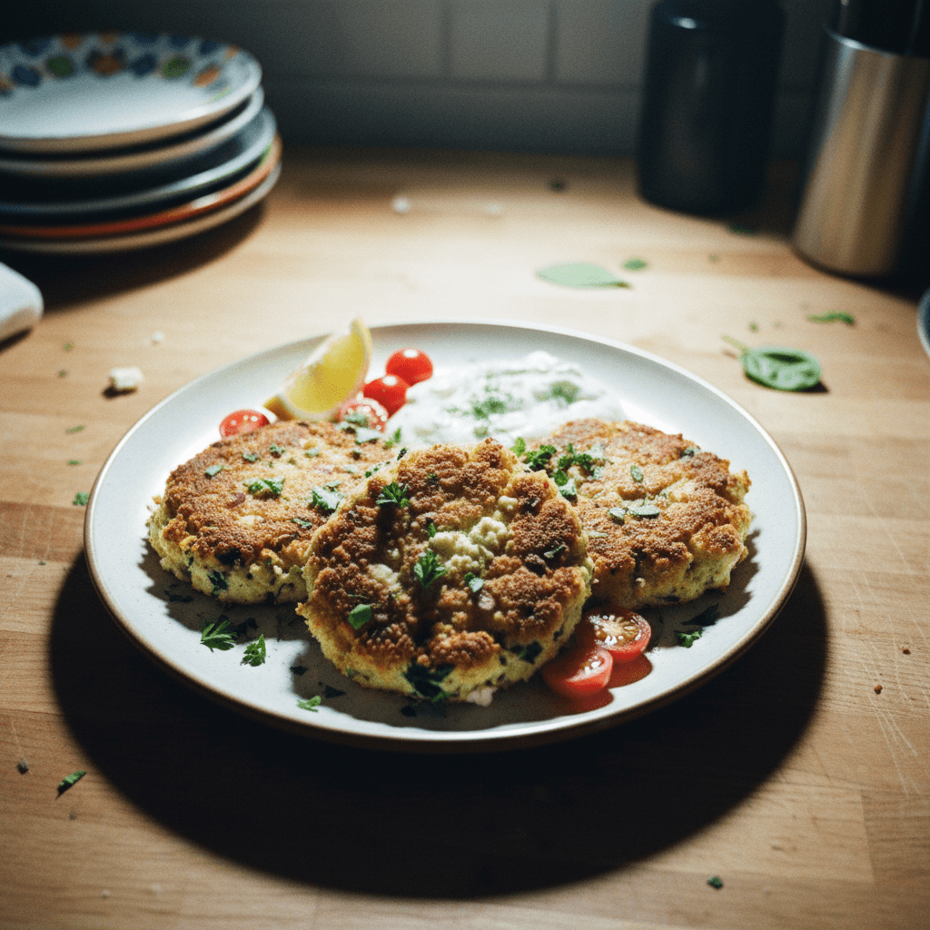 Golden Mediterranean Salmon Cakes with Spinach & Feta