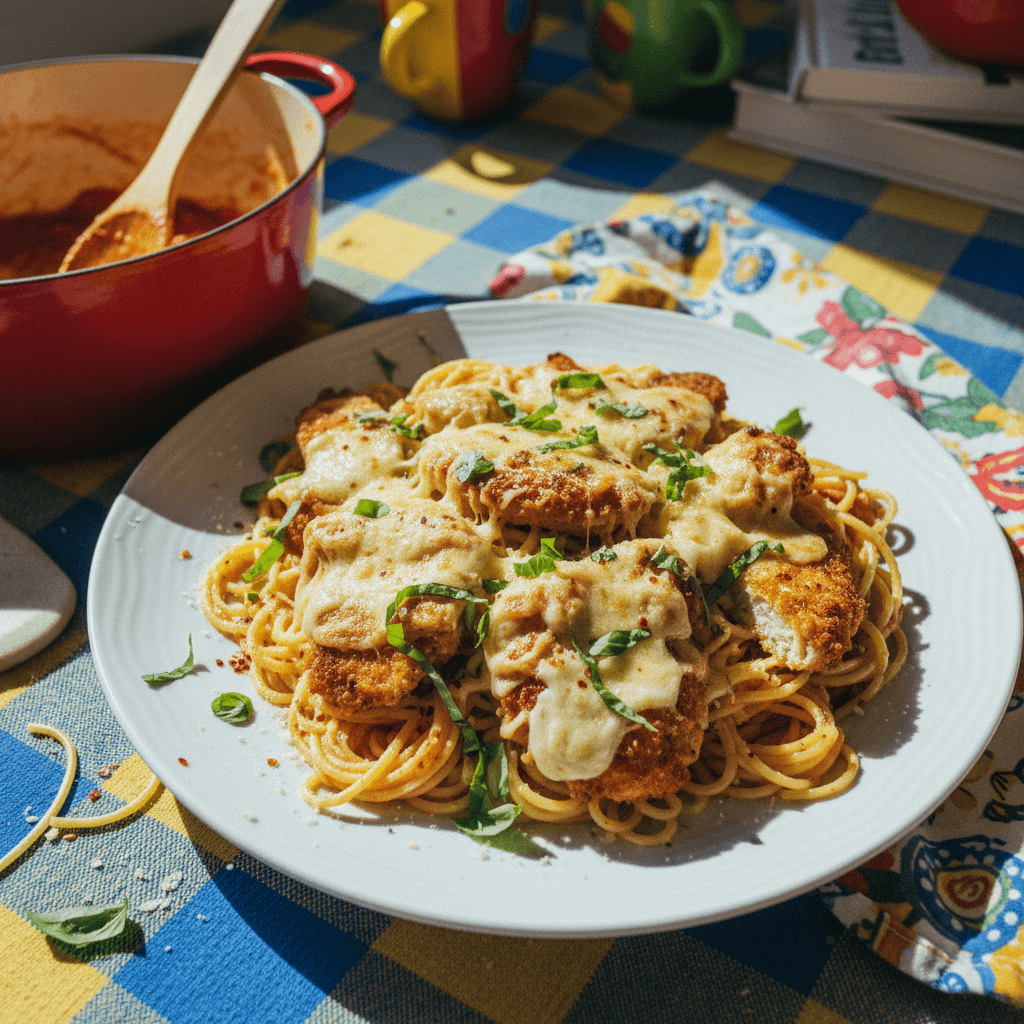 Cheesy Chicken Parmesan Spaghetti
